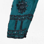 80s Vintage Green Black Silk Beaded Sequin Cropped Designer Jacket Size Large Photo 6