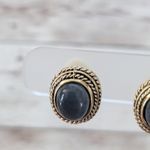 Vintage Clip On Earrings Smokey Tone Center and Gold Tone Halo Photo 3