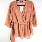 Bloomchic  Geometric Mesh Surplice Neck Belted Ruffles Blouse Sheer Pink 12 Photo 3