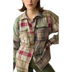 NWT Boutique Boho Boone Trail Stitch Shacket in Patchwork Plaid Petal Green Size M Photo 2