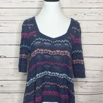 Free People Cropped Keyhole Sweater Top Size Medium Blue Stripe Wool Blend Photo 6