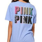 PINK - Victoria's Secret  Purple Colorful Black Sequin Bling T Shirt S/M Photo 0