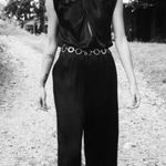 ZARA NWT Black Satin Wide Leg Jumpsuit Sz Medium Gold Chain Belt Photo 3