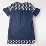 J.Crew Navy Blue White Bell Short Sleeve Fringe Polka Dot Shift Dress Size 8 Photo 4