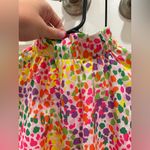 Colorful Ruffle Neck Blouse with Embroidered Puff Sleeves Boutique Printed Pink Size XS Photo 5