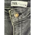 ZARA  Straight Leg Mid Rise Crop Raw Hem Distressed Stretch Jean 12 Black Washed Photo 6