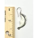 Bali Made Crescent Moon Face Carving Sterling Silver Dangle Earrings Photo 6