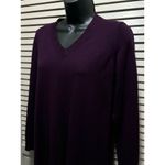 DKNY Jens Purple V Neck Sweater Long Sleeve Size Large Ribbed Hem Flowy Photo 1