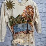 Vintage Decosport 3/4 Sleeve Womens Top Hand painted Mountain Tree Size L Ivory Size L Photo 3