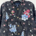 Denim & Co (M) VINTAGE 90s Womens Black Floral Embroidered Button Up Jean Jacket Size M Photo 2