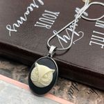 Owl Cameo Necklace Stainless Steel Pendant Black White 20” Photo 1