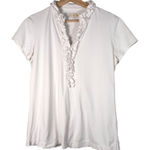 Lilly Pulitzer  Luxletic Frida White Ruffle Collar Short Sleeve UPF Polo Shirt L Photo 0