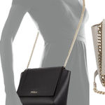 Furla Ginevra Leather Mini Crossbody Bag Sabbia Beige Gray Gold Chain Photo 0