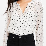 Loft Ann Taylor Flocked Cutaway White and Black Floral Blouse Size XXL Photo 0