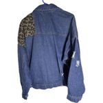 NWOT Leopard Panel Distressed Denim Button Jacket Washed Long Sleeve Coat XXL Blue Photo 5