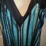 Johnny Wujek prom collection dress maxi Large black turquoise green sequin slit Photo 3