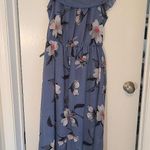 Hint of Blush  Long Maxi Flutter Dress Size Large Magnolia Floral Blue High Low Photo 1