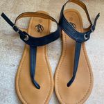 Trary Thong Sandals Ankle Strap Flat Navy Blue Summer Shoes 9 Vaca Resort Travel Size 9.5 Photo 0