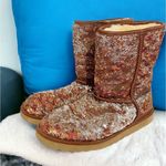 UGG  Size 9 Gold Brown Sequin Sherpa Lined Short Sparkles Classic Autumn Boots Photo 0