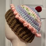 Handmade  Crochet Rainbow Strawberry Cupcake Beanie Winter Hat Cozy Comfy Warm Photo 1