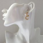 Gold Filled Crescent Moon with Crystals Huggie Hoop Earrings Photo 3