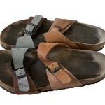 Birkenstock Arizona women brown blue and mustard two strap sandals women’s 7 /38 Photo 0