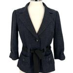 Classiques Entier Wool Linen Tie Waist Blazer Jacket Navy Blue Size 6 Photo 13