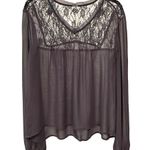 Chan Luu Size Medium  Dark Gray, Sheer, Lace, V-Neck,  Long Sleeve Blouse Photo 0
