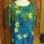 Vintage 80s bright snakeskin & Hawaiian tropical flowers tunic top Green Size M Photo 1