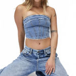 Urban Outfitters UO Ecote Kate Denim Tube Top Light Wash Blue NWT Small Photo 0