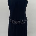 Vintage 90s Papell Boutique Mini Cocktail Dress Beaded Drop Waist Black Silver 6 Photo 0