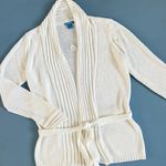 White + Warren Open Front Self Tie Belt White Cotton Cardigan Sweater Photo 0