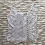 Vintage White Floral Lace Tank Top Square Neckline Size L Photo 8