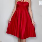 Blondie Nites Red Babydoll Accordion-Pleated Knee-Length Halter Midi Dress Photo 2