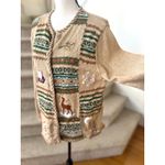 Vintage 90s Tan Christmas Holiday Cardigan Cabin Cozy Deer Fair Isle Size L Photo 3