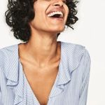 ZARA  Black Striped Ruffle Collar Shirt Small Photo 5