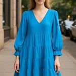 Emma & Michele NWT  BLUE TIRED COTTAGE-CORE RUFFLE FLOWY DRESS Photo 0