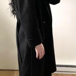 Vintage Black Double Breasted Long Wool Coat Pleated Puff Shoulder sz 8 Petite Photo 4