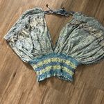 Free People  Smocked Elastic V-Neck Blouse Blue Photo 4
