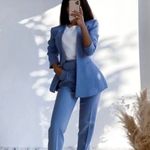 ZARA  Blue No Collar Minimalist Lapelless Blazer Jacket Size Small Photo 2