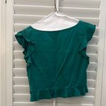 Privacy Please Emerald Ruffled Flutter Sleeve Crop Top Photo 4