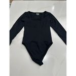 NEW Black Ribbed 1 Piece Square Neck Long Sleeve Bodysuits S Black Photo 2
