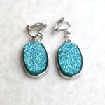 Source Unknown New Blue/Green Druzy Silver Tone Clip On Trendy Y2k Sparkle Earrings Photo 0