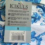 Icikuls Blue/White Birds of Paradise Print Golf/Tennis Long Sleeved Polo… Blue Photo 7