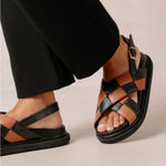 ALOHAS  Marshmallow Scacchi Leather Crossover Sandals Black Brown‎ 42 11 11.5 Photo 0