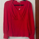 Belle Poque Red Retro Fitted Wrap Blouse Top‎ NWT Large Photo 0
