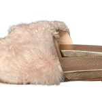 Loeffler Randall  Domino Shearling Sheep Fur Flat Slide Sandal Pink/Rose Gold 9.5 Photo 3