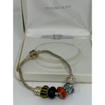 Sterling Silver  Bead Charm Bracelet Glass Beads 7.5" European Snake Chain w/ Box Photo 3