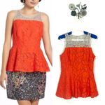 Anthropologie Moulinette Soeurs Glitzen Lace Peplum Tank Size 8 Orange Red Motif Photo 1