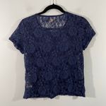 Hollister Vtg Y2K  Women Navy Lace Short Sleeve Henley Blouse Size S Photo 7